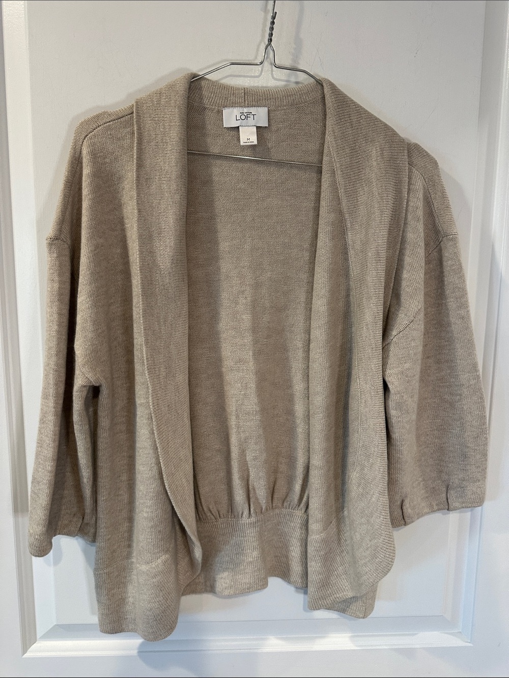 LOFT Taupe Open-Front Shawl Collar Rabbit Hair Cardigan